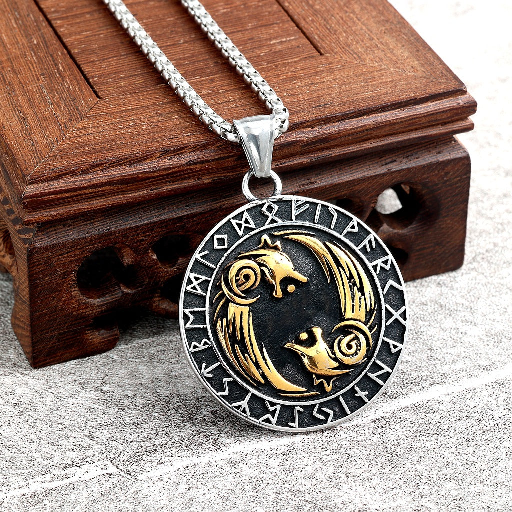 Vintage Viking Wolf Stainless Steel Men's Pendant Necklace