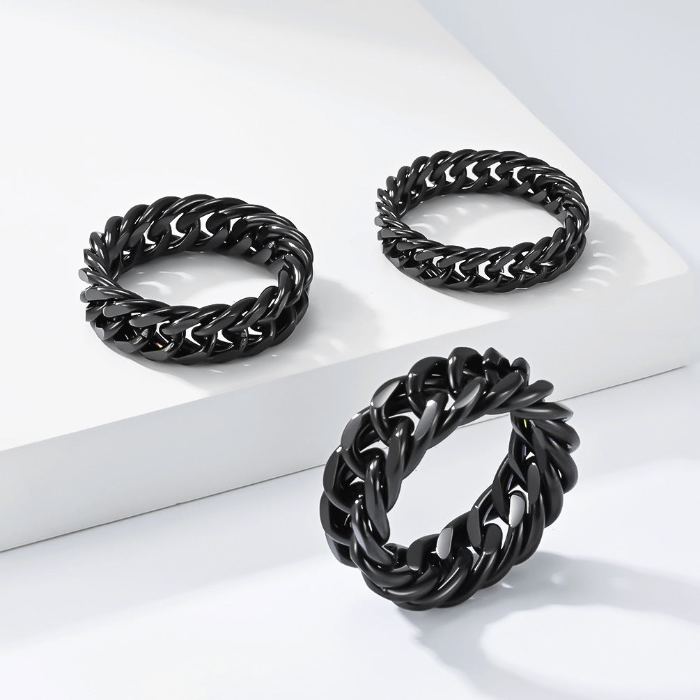 Planderful Stainless Steel Cuban Chain Ring Everyday Genie Unisex Hip Hop Fashion High End Statement Jewelry