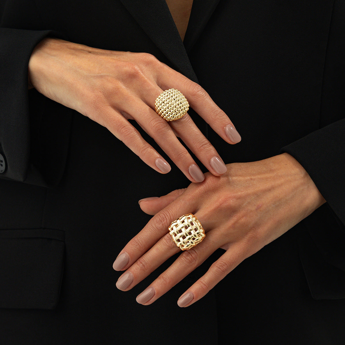 Planderful Statement Ring For Bold Fashion Lovers European Inspired Woven Mesh Alloy Design Vienna Verve