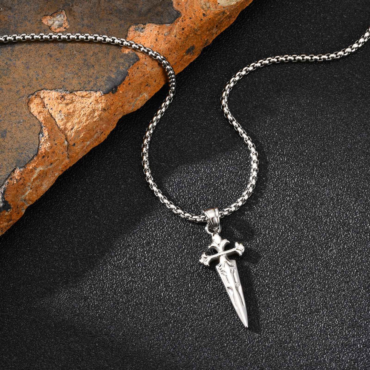 Planderful Stainless Steel Sword Cross Pendant For Men