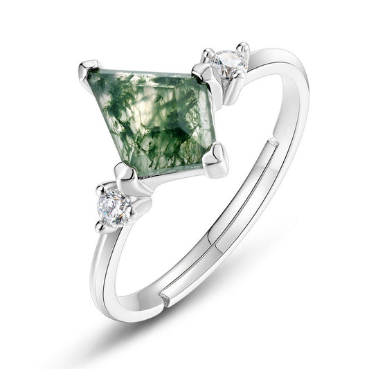 Planderful Everyday Genie – European and American New S925 Sterling Silver Inlaid Green Moss Ring