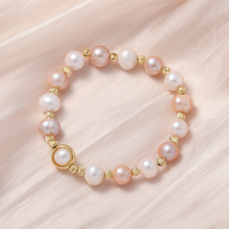 Pink Pearl Bracelet with Sterling Silver Needle