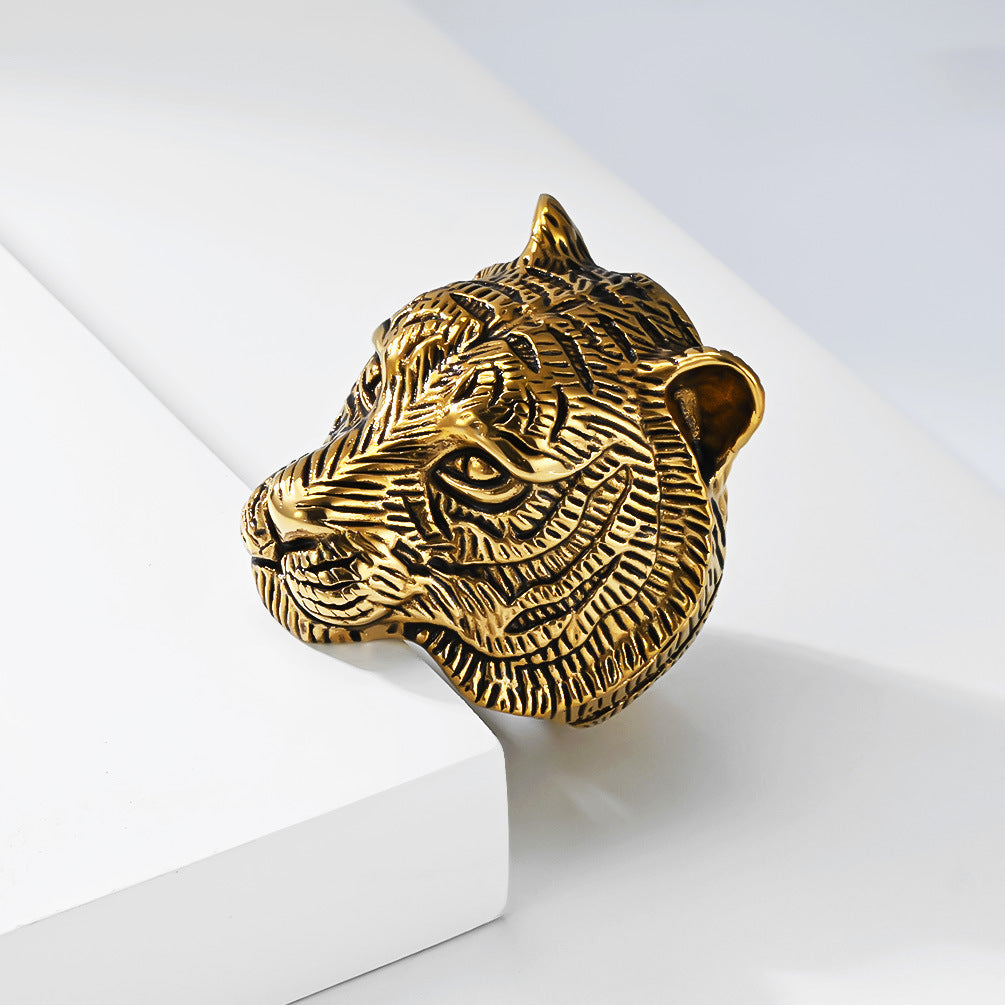 Planderful Tiger Head Ring For Men Titanium Steel Does Not Fade Unisex Niche Style Jewelry