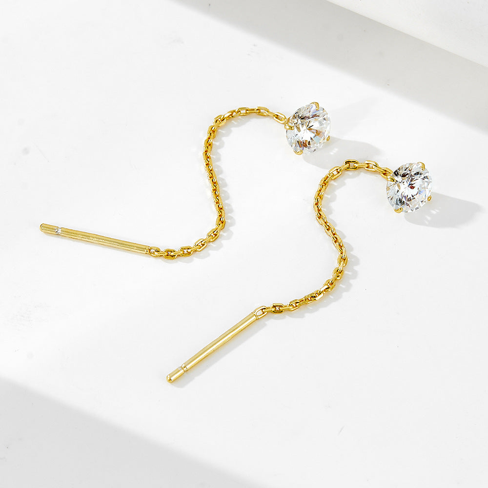 Planderful S925 Sterling Silver Zircon Earrings For Women Luxurious Fringe Chain Design