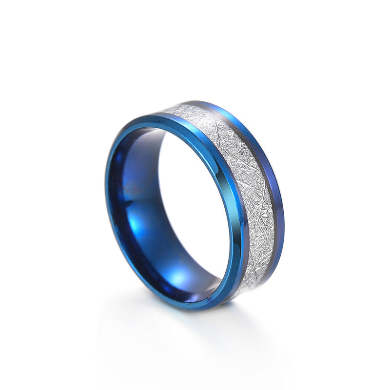 Planderful Titanium Steel Ring Beveled Oil Inlaid Ice Silk Foil Statement Unisex Everyday Genie