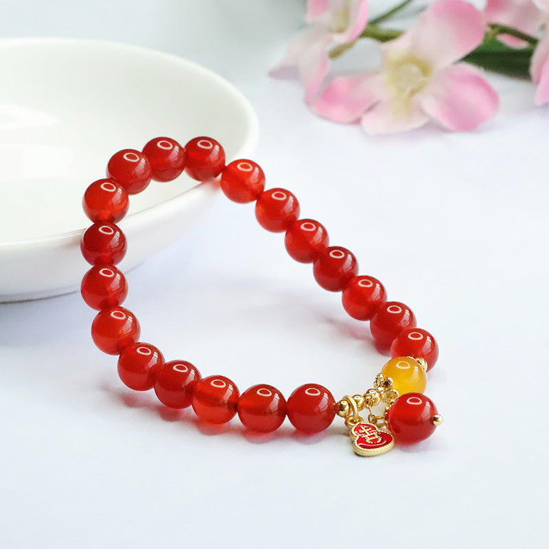 Red Agate and Yellow Chalcedony Sterling Silver Bracelet