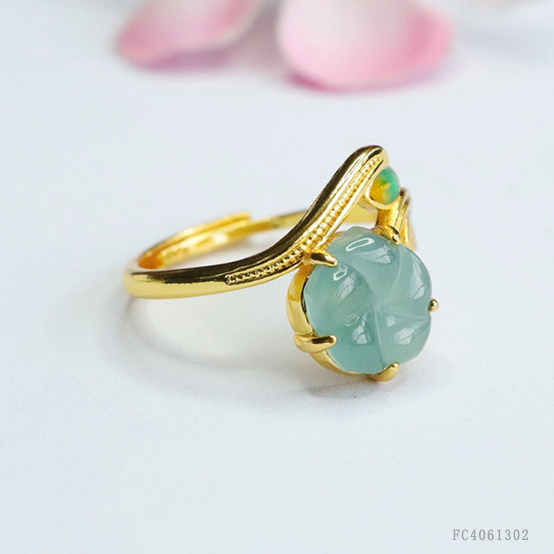 Blue Water Jadeite Four-Leaf Clover 9 mm Ring