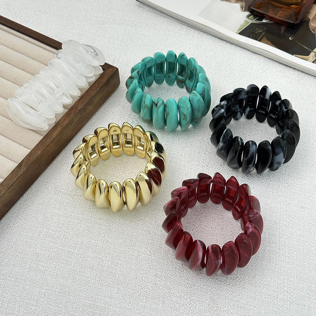Planderful Vienna Verve Geometric Statement Bracelet For Women Bold Elastic Metal Jewelry