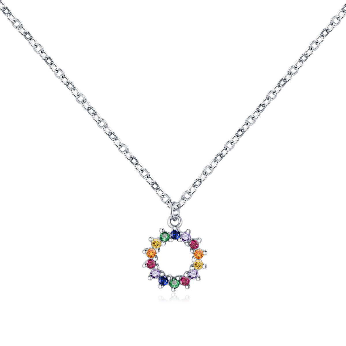 925 Sterling Silver Multicolor Zircon Pendant Necklace