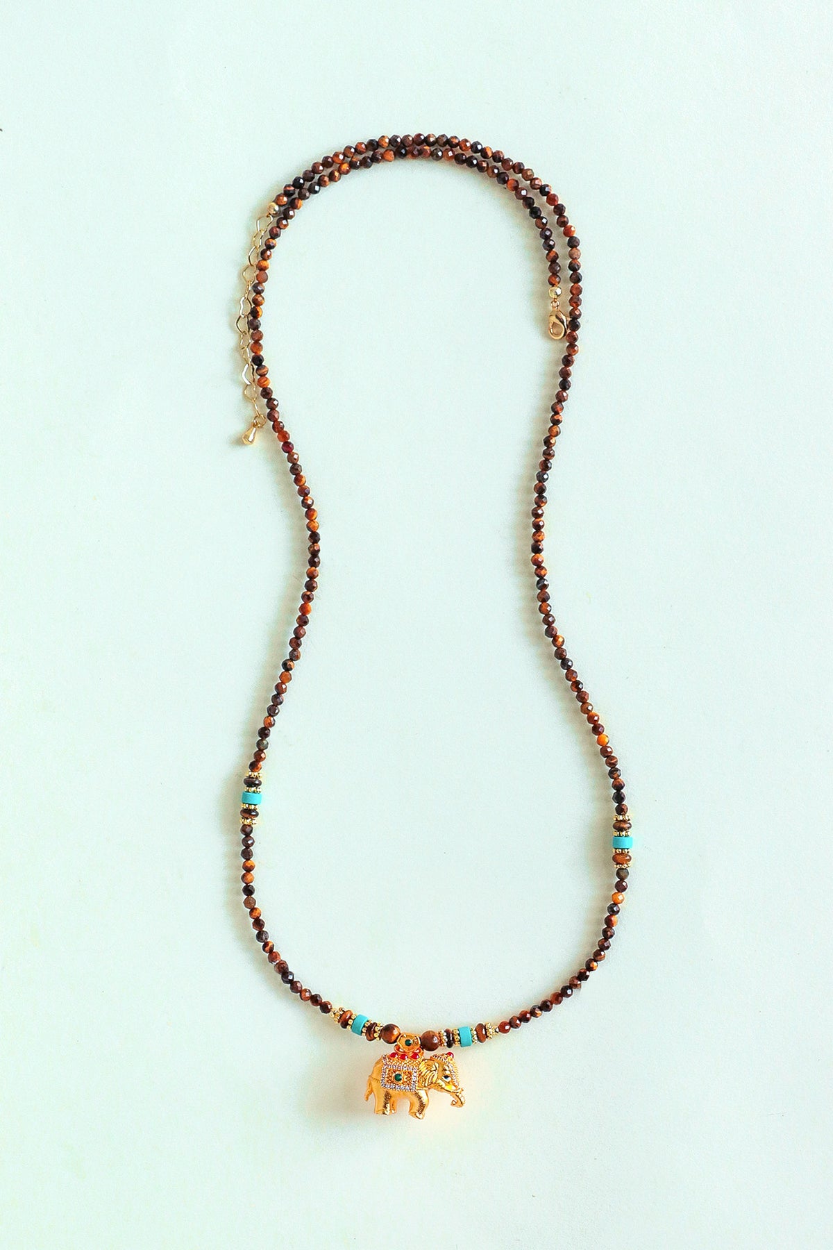 Tiger Eye & Turquoise Elephant Gourd Necklace
