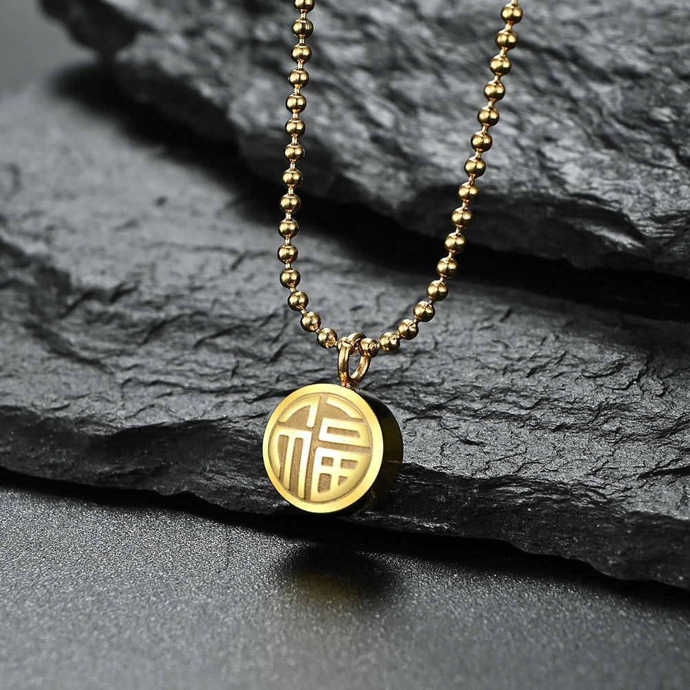 Guochao Husi Titanium Steel Necklace Plated with 18K Gold
