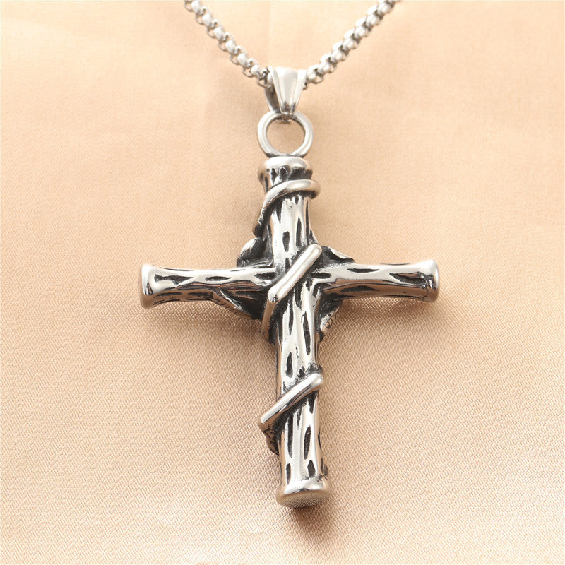 Personalized Titanium Steel Cross Pendant Necklace for Men - Retro Punk Style