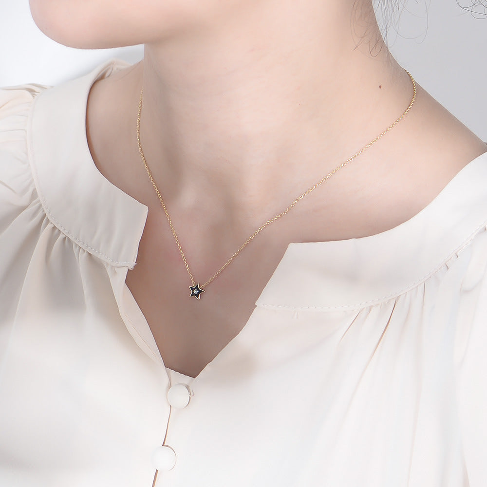 Retro Necklace, Small And Oil Drop S925 Silver Epoxy Pentagram