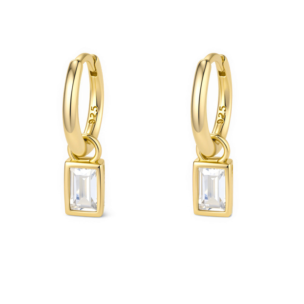 925 Sterling Silver Geometric Square Zircon Earrings, Small Earrings,