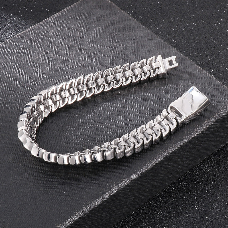 Titanium Steel Men's Bracelet with Polished Keel Chain and Wave Pattern Design