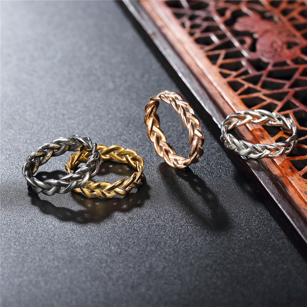 Personalized Stainless Steel Ring Unisex Viking Woven Style With Protection Symbol Planderful Everyday Genie