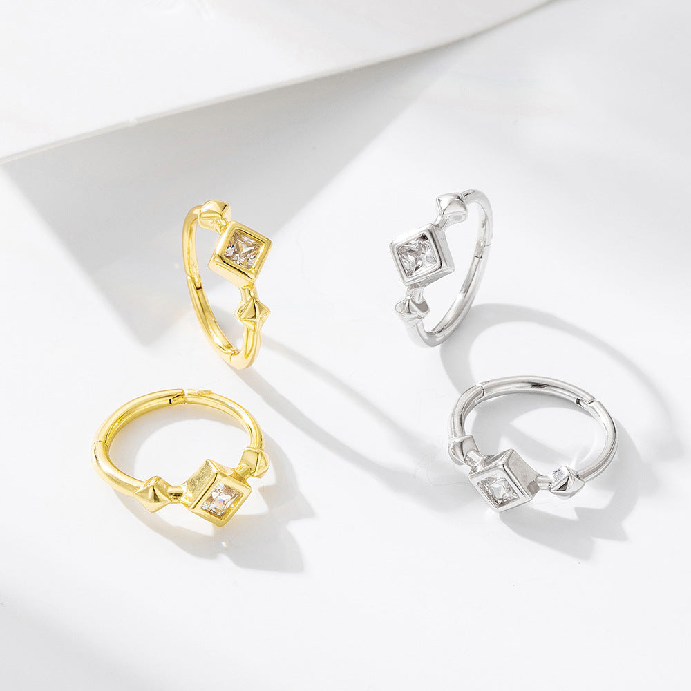 S925 Sterling Silver Zircon Earrings And Square Zircon Earrings, Ear Buckles, Advanced Sense