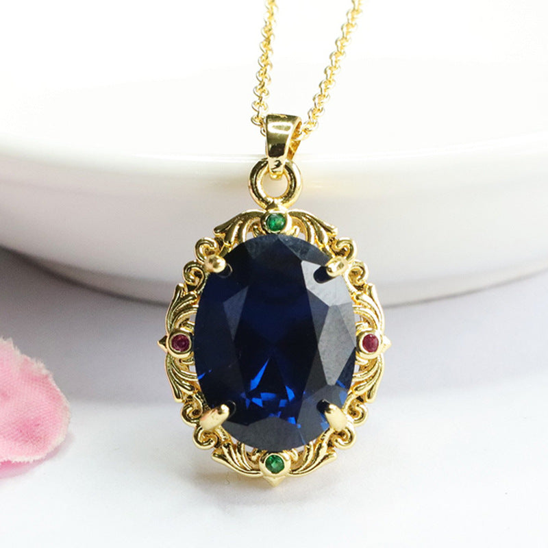 Lab-Grown Blue Spinel Floral Leaf Pendant — No Chain