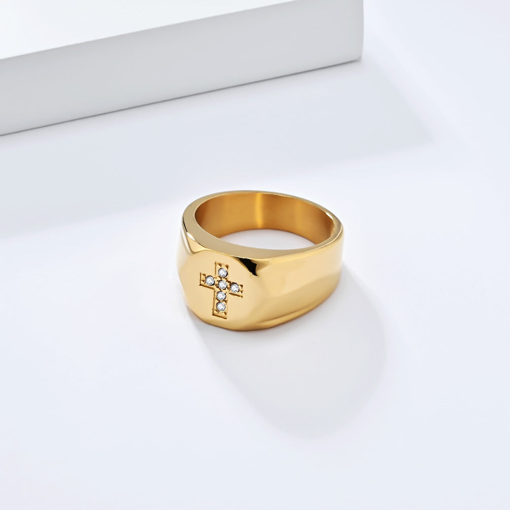 Cross Ring Titanium Steel Inlaid Zircon Unisex Retro Religious Protection Jewelry From Planderful Everyday Genie