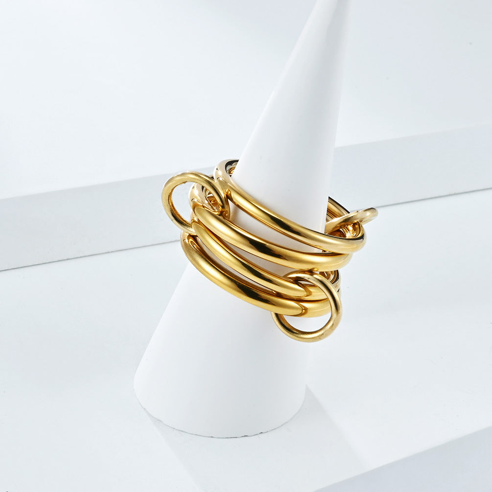 Planderful Everyday Genie Stacked Ring Set Premium Titanium Steel Plated 18K Gold Unisex Jewelry