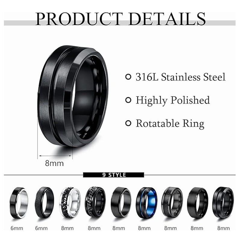 Planderful Everyday Genie Rotatable Stainless Steel Couple Ring Personalized Unisex Jewelry For Him And Her