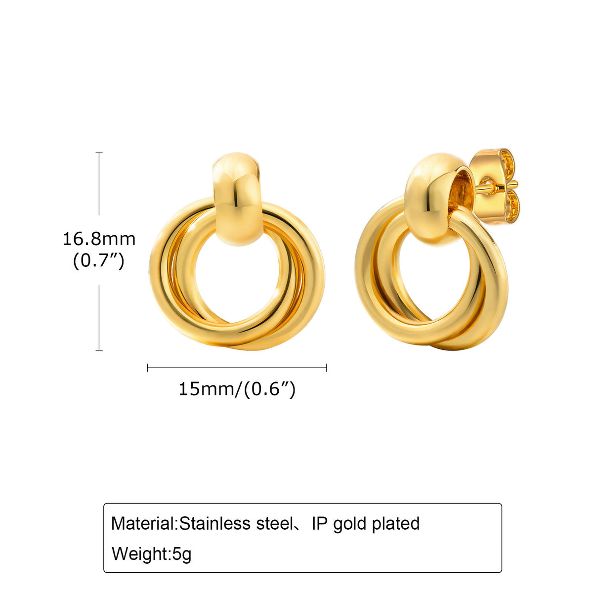 Copper Twist Double Ring Earrings Gold Ladies,