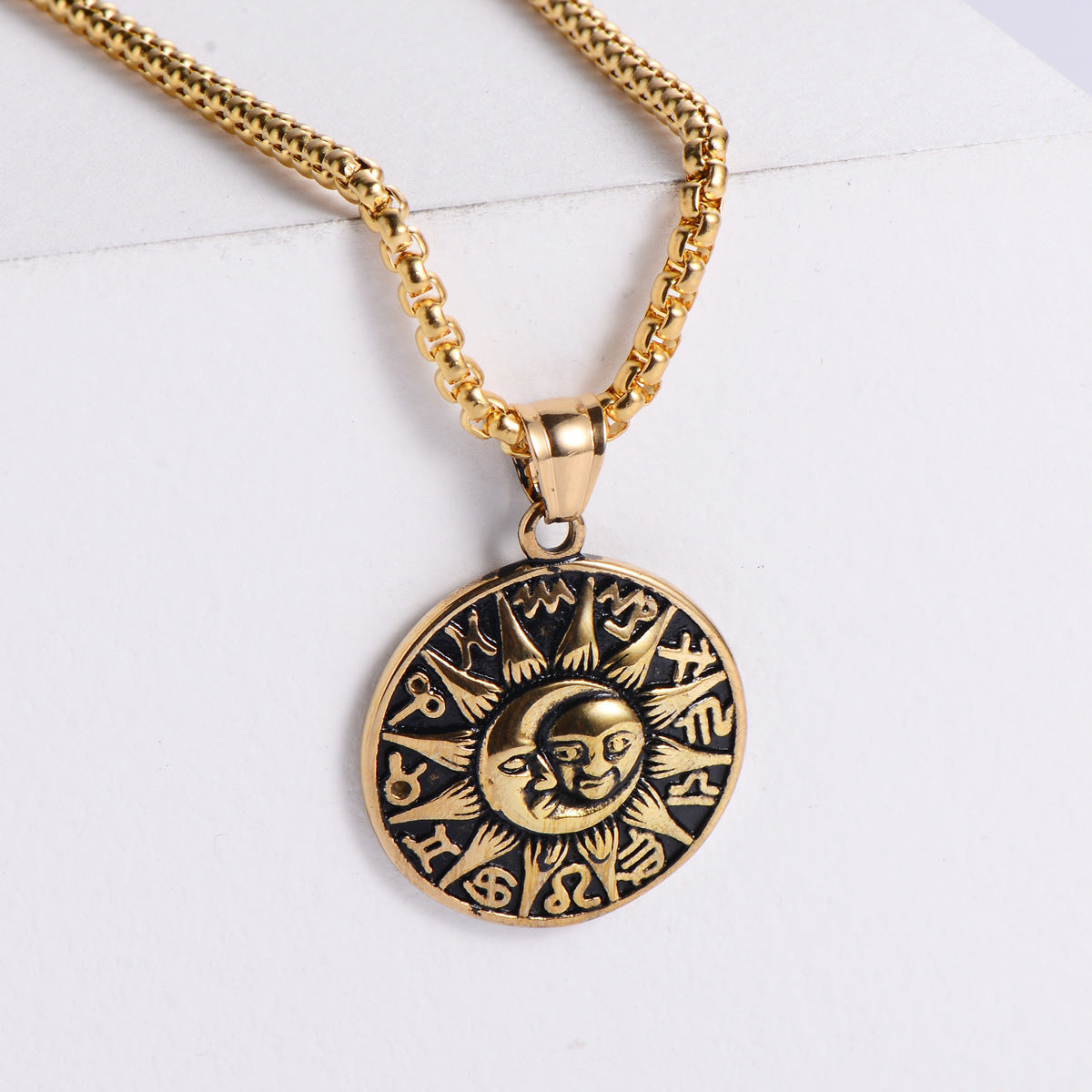 Titanium Steel Sun and Moon God Pendant Necklace for Men - Retro Punk Style by Planderful