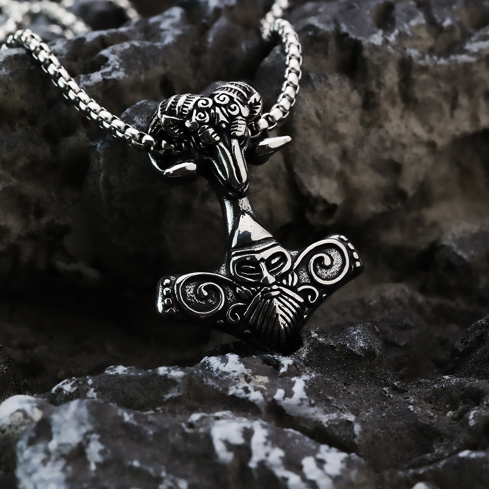 Nordic Men's Jewelry Viking Goat Head Quake Pendant Necklace