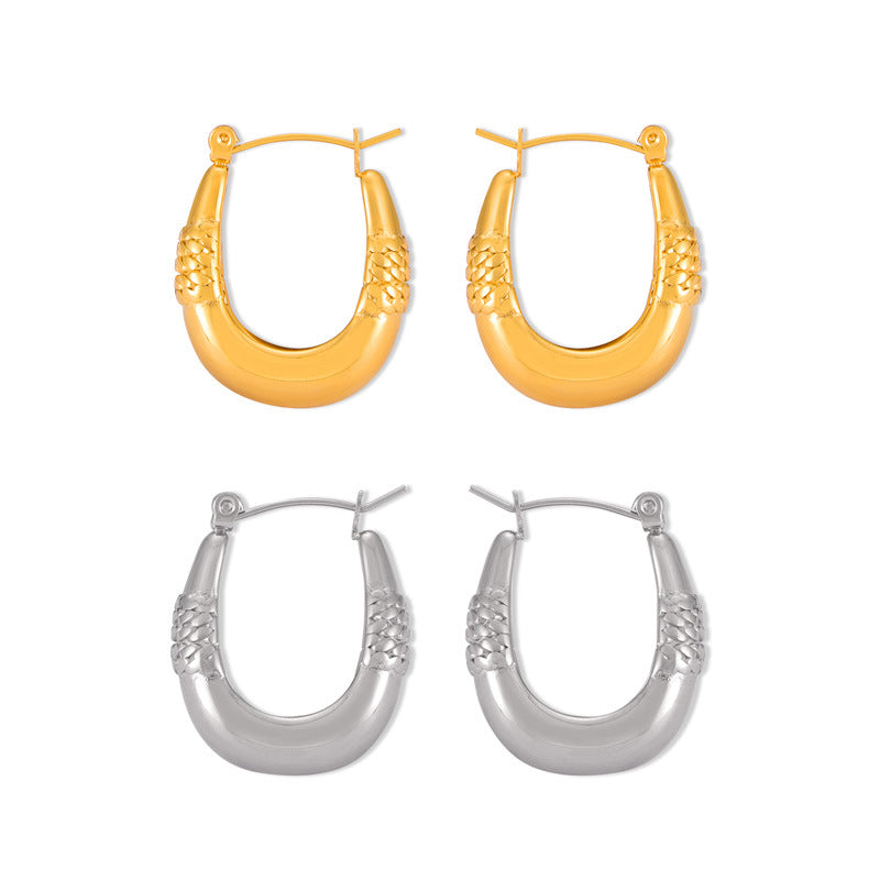 Geometric Chain Splicing Gold-Plated U-Shaped Earrings in Titanium Steel