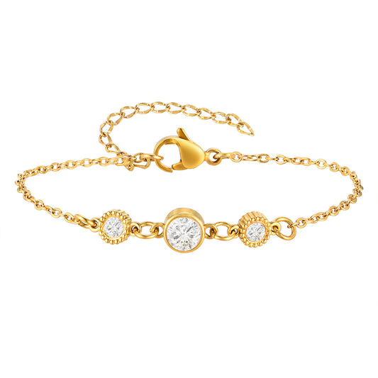 Stainless Steel Flat Cross Chain White Zircon Gold Bracelet Ladies