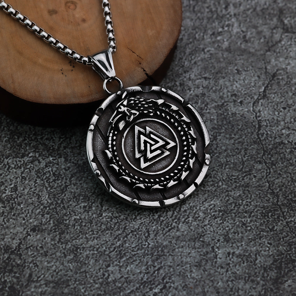 Viking Personality Fashion Dragon Triangle Rune Compass Pendant