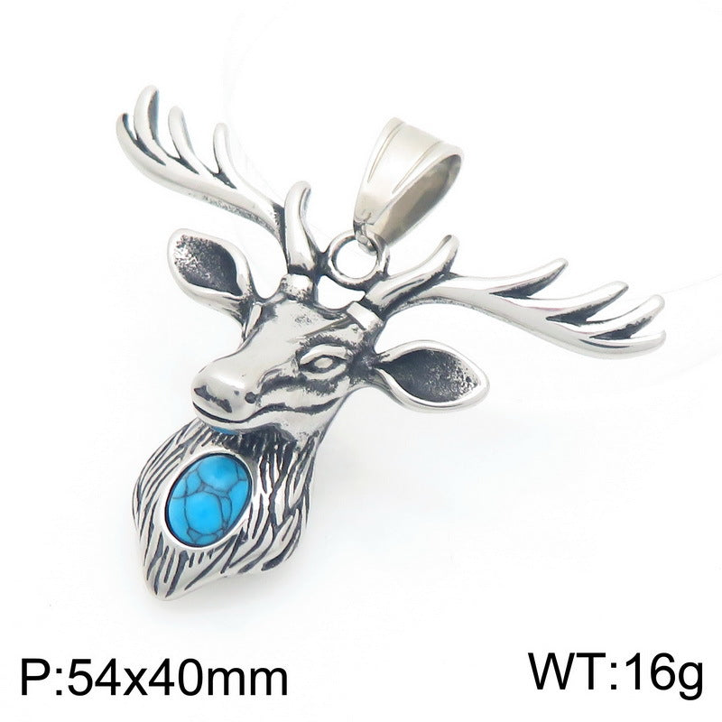 Animal Elk Cobra Dinosaur, Halloween Spider Horns Skull Titanium Steel Men's Pendant Necklace
