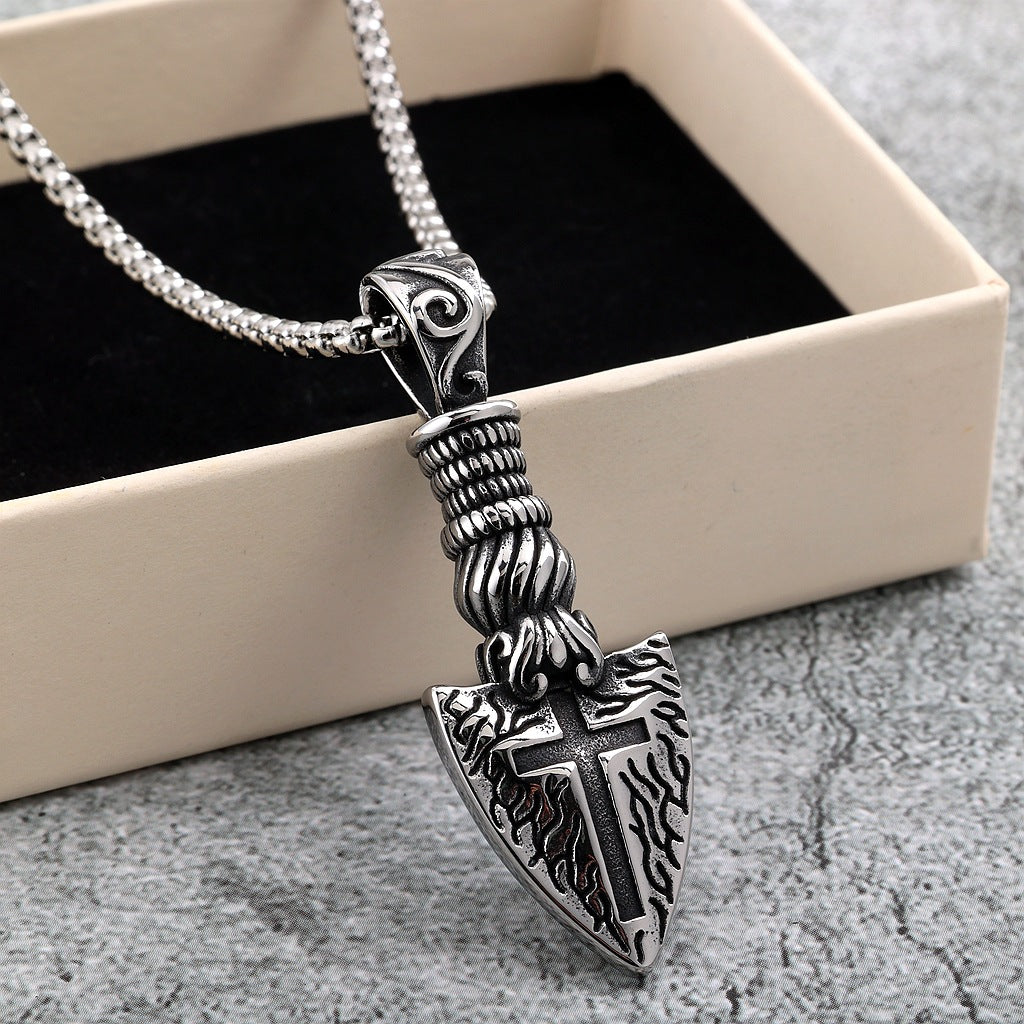 Punk Cross Sun Stainless Steel Pendant Necklace