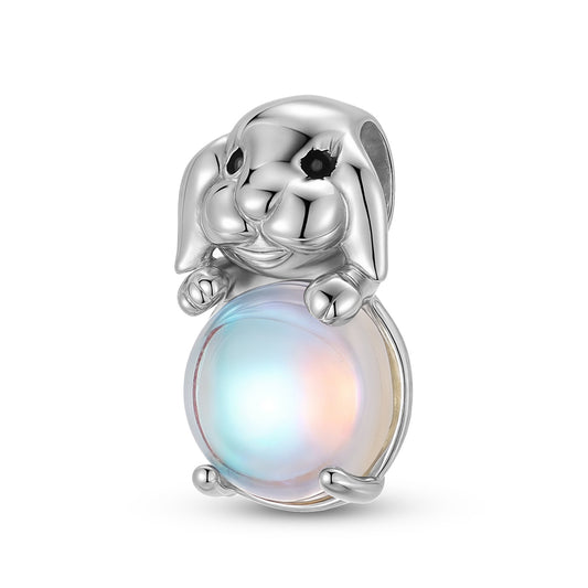 Planderful Jewelry Moonstone Sterling Silver Beaded Bracelet With Delicate Rabbit Charm
