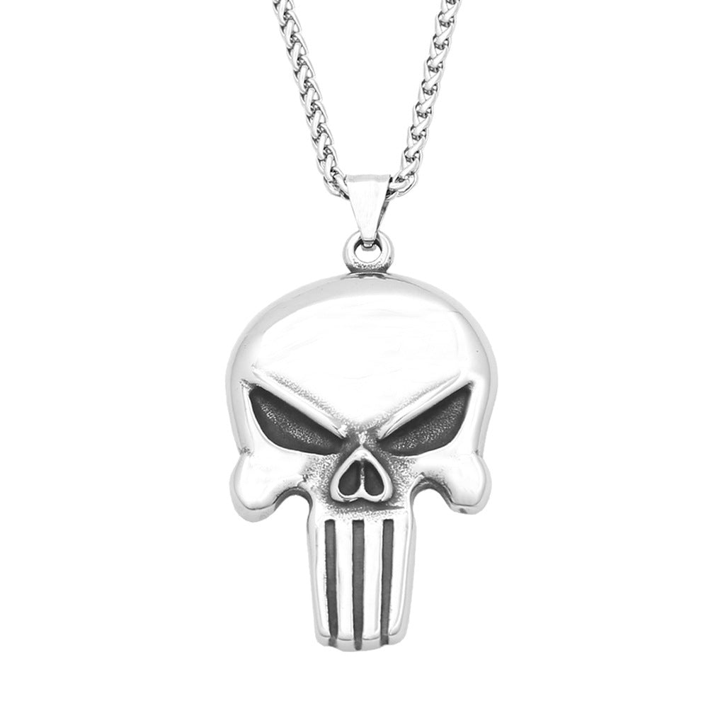Planderful Skull Pendant Necklace Titanium Steel For Men Punisher Skull Design Punk Style Gift For Him