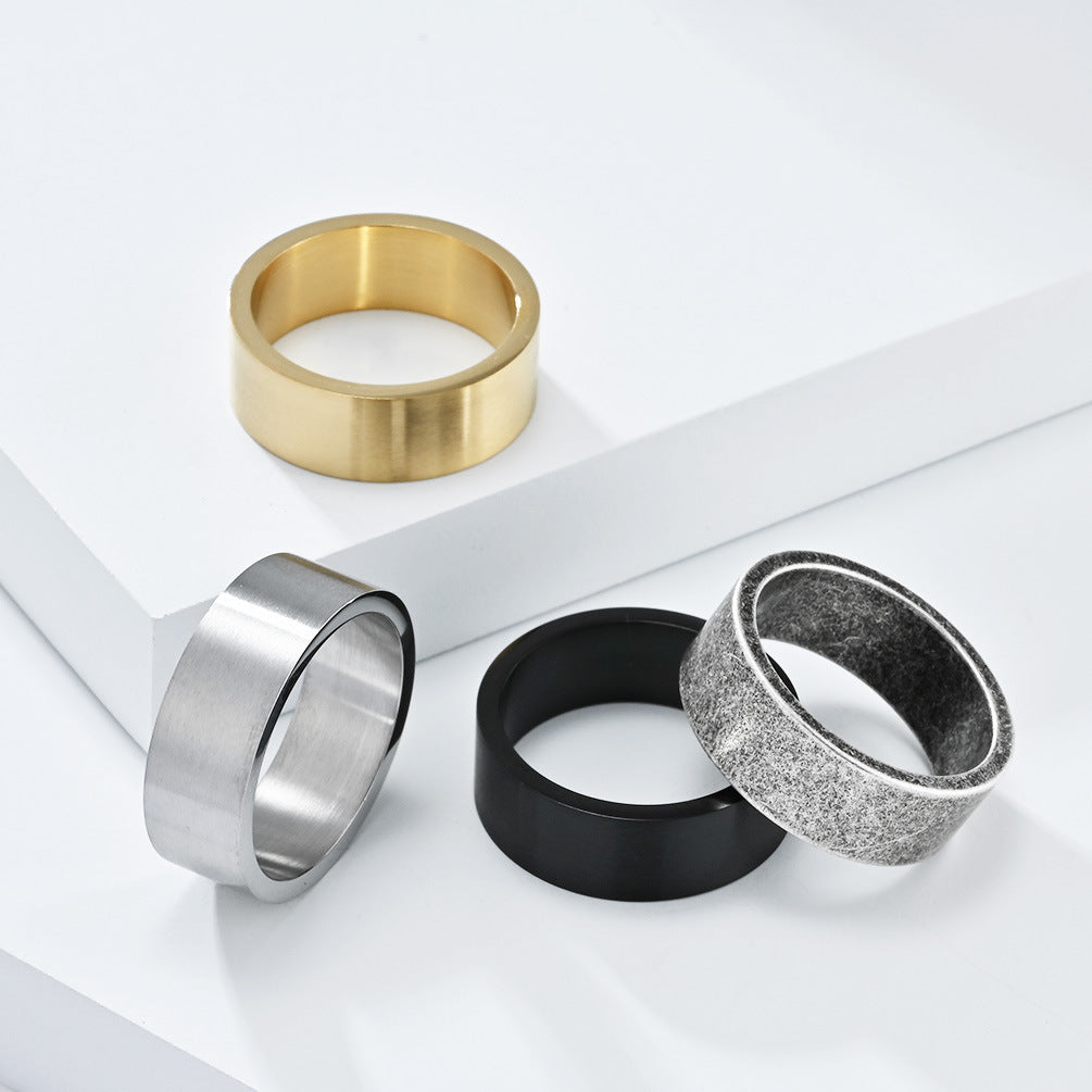 Cross-Border 8mm Matte Brushed Gray Titanium Steel Ring for Men