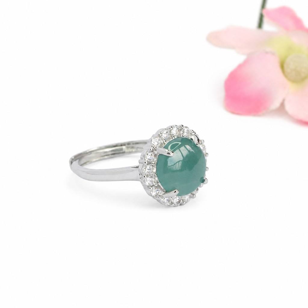 Blue Water Jadeite Pavé-Style 10 mm Ring