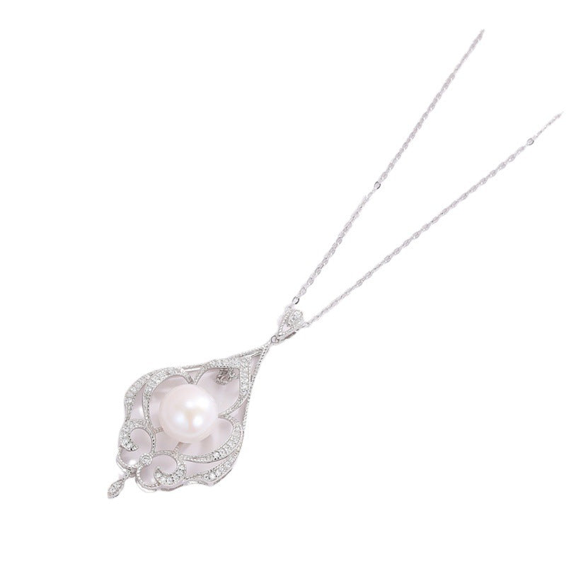 S925 Sterling Silver Freshwater Pearl Window Lattice Necklace