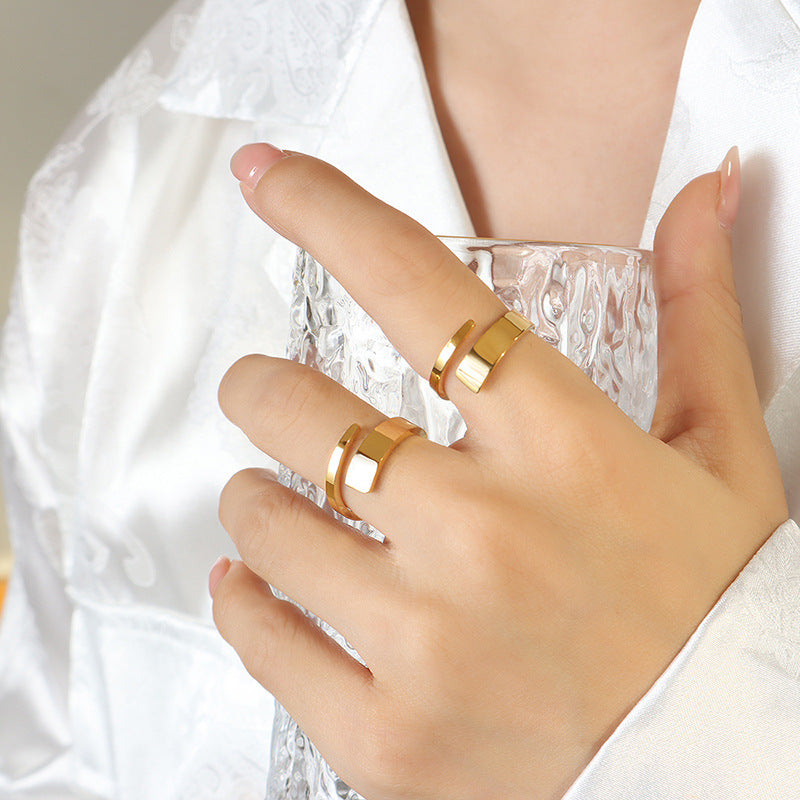Modern Minimalist 18K Gold Plated Steel Twist Ring for Women