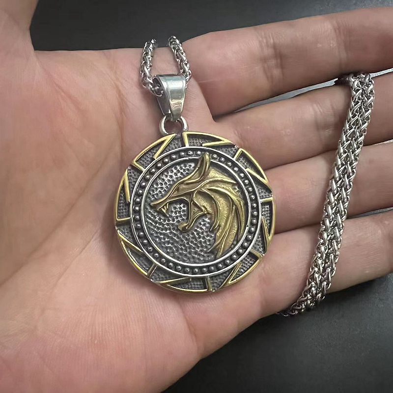 Viking Wolf Head Necklace Premium Titanium Steel Gold Plated Pendant Planderful Unisex Viking Jewelry