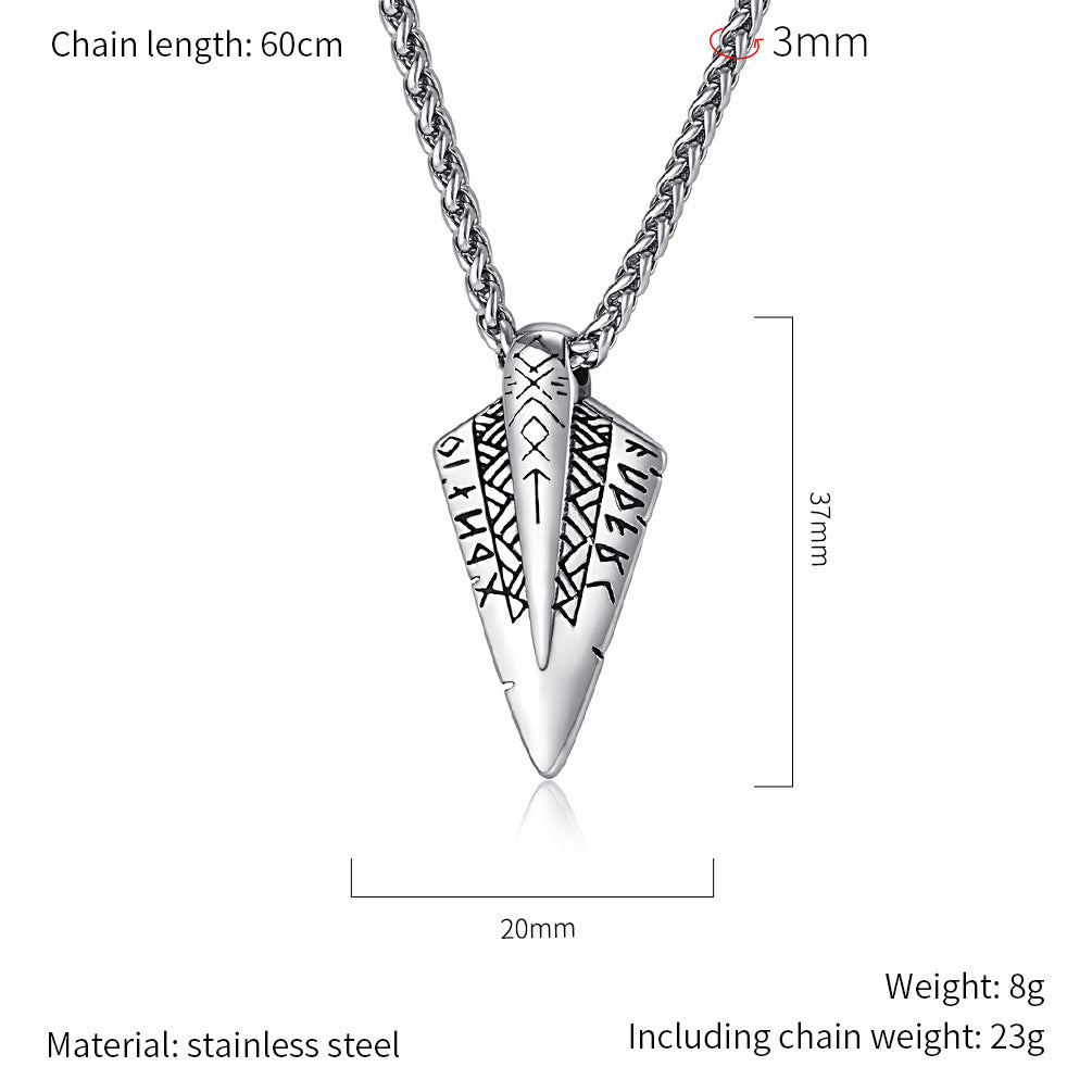 Planderful Hip Hop Trend Stainless Steel Viking Text Double Sided Necklace For Men With Arrow Symbol