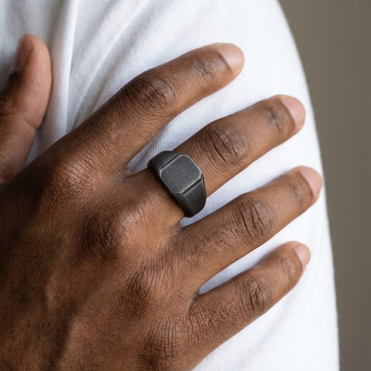 Men's Ring – Stainless Steel Sand Square Face Seal