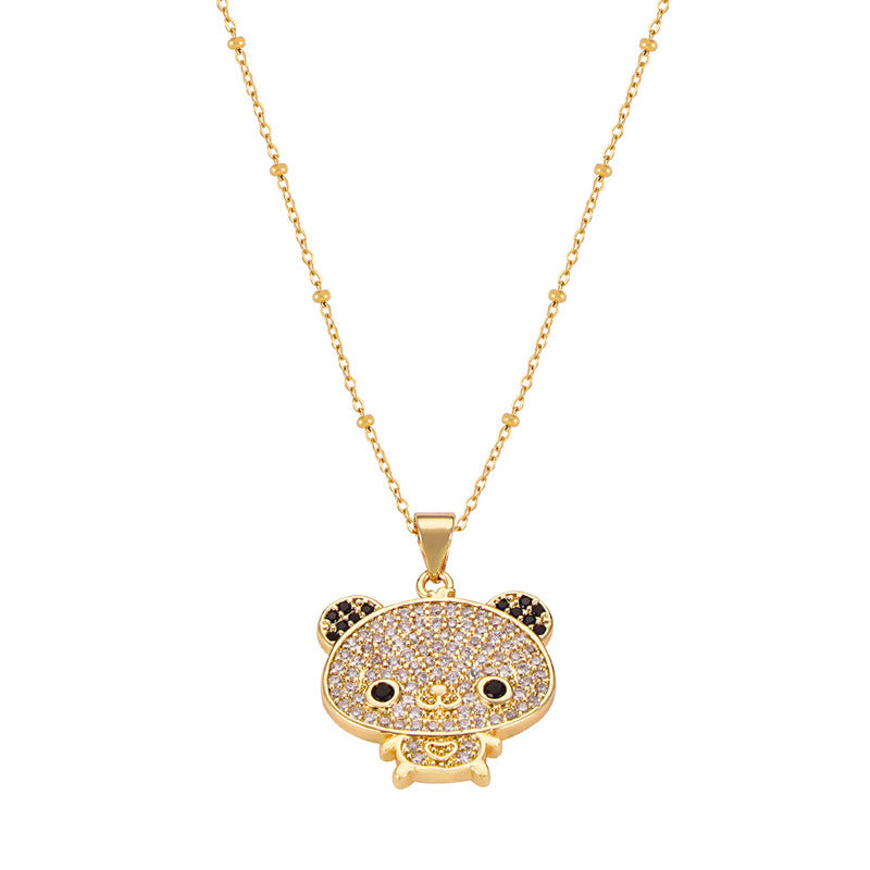 Lovely Wind-Studded Bear Pendant Necklace with Titanium Clip Chain