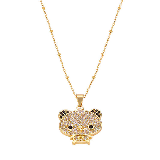 Lovely Wind-Studded Bear Pendant Necklace with Titanium Clip Chain