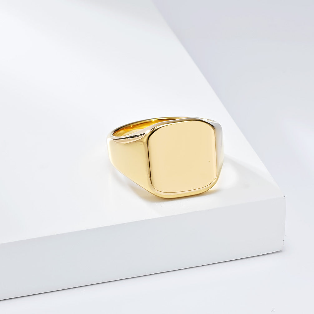 European And American Smooth Square Seal Tungsten Steel Ring For Men