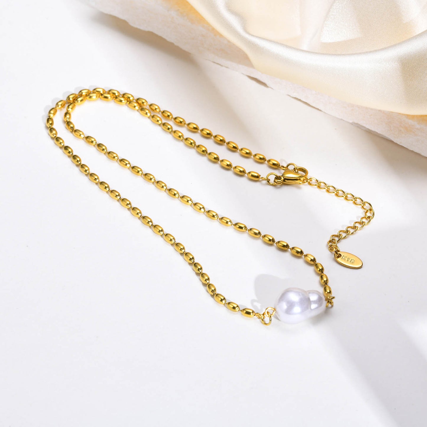 Stainless Steel Ladies Fashion Jewelry Gold Pearl Olive Bead Necklace