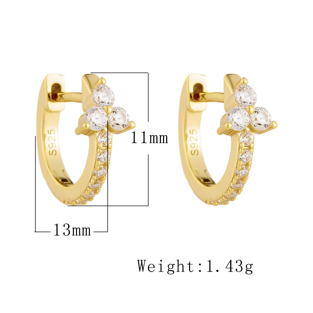 925 Sterling Silver Geometric Earrings, Ear Buckles, Wind Inlaid Zircon Exquisite Earrings,