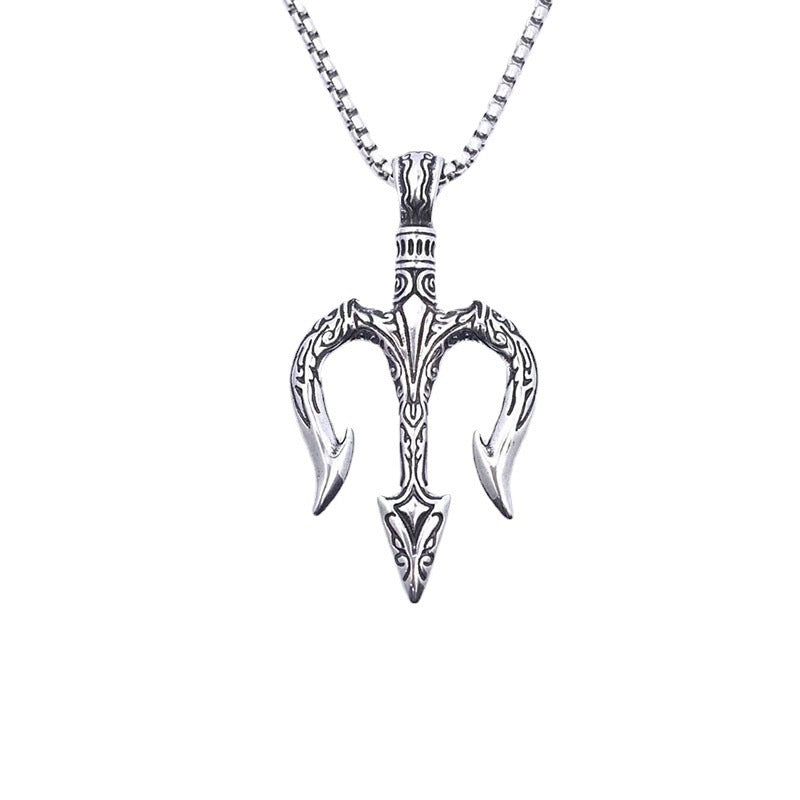 Planderful Stainless Steel Men Necklace Personalized Retro Aquaman Trident Hip Hop Pendant
