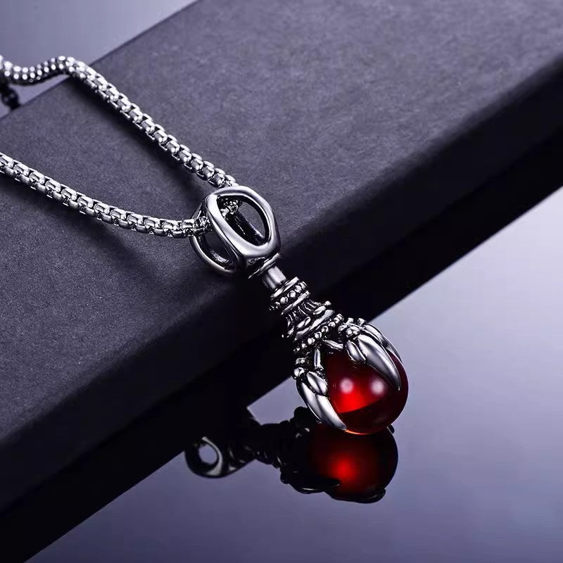 Planderful Jewelry Dragon Ball Necklace In Steel With Dragon Claw Pendant For Men