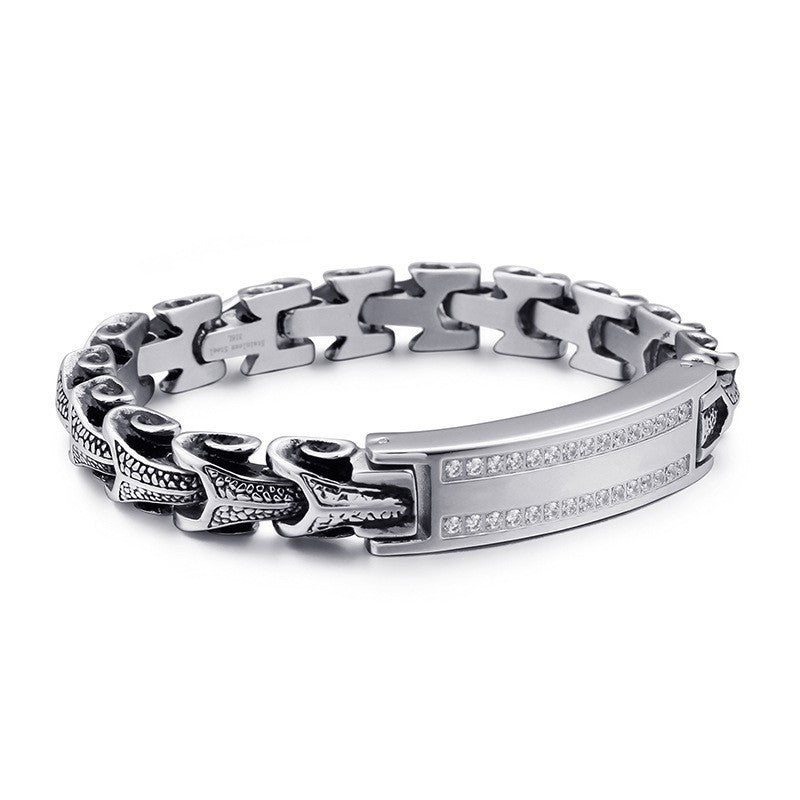 Punk Smeared Keel Titanium Steel Bracelet – Hip Hop Double Row Zircon Curved Bar Layered